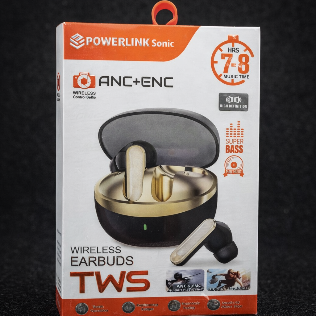 Powerlink Sonic TWS Wireless Earbuds – Real ANC + ENC Noise Cancellation | Gaming Mode