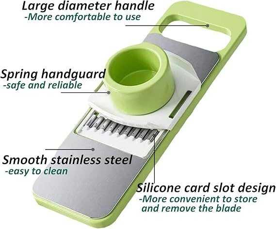 5-in-1 Vegetable Cutter & Grater – 304 Stainless Steel Slicer, Shredder & Peeler with Safety Guard