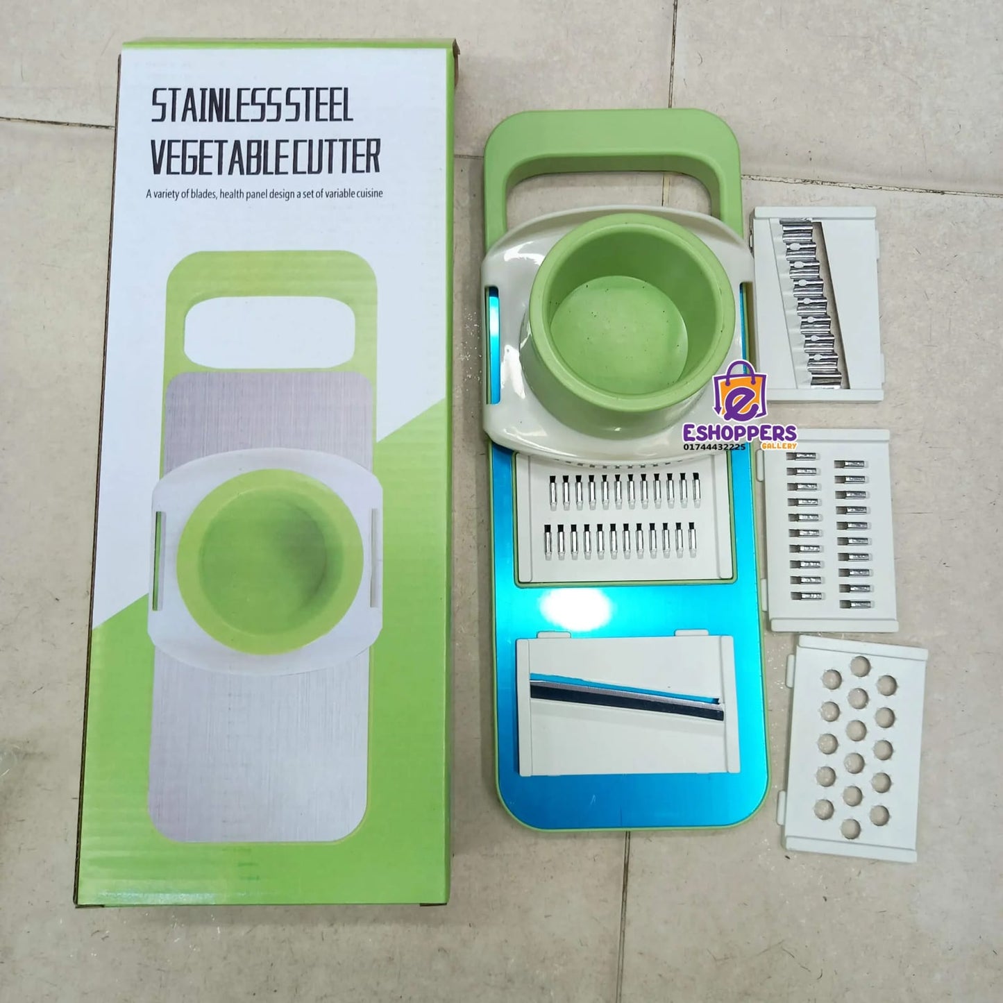 5-in-1 Vegetable Cutter & Grater – 304 Stainless Steel Slicer, Shredder & Peeler with Safety Guard