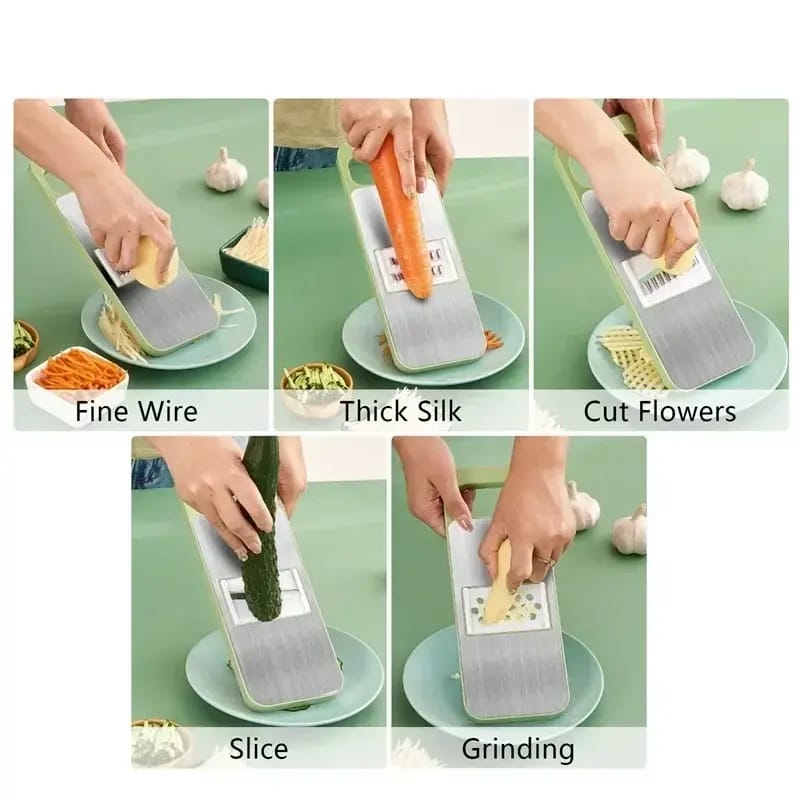 5-in-1 Vegetable Cutter & Grater – 304 Stainless Steel Slicer, Shredder & Peeler with Safety Guard
