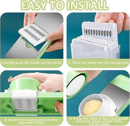 5-in-1 Vegetable Cutter & Grater – 304 Stainless Steel Slicer, Shredder & Peeler with Safety Guard
