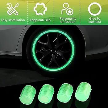 Premium Glow Radium Tire Valve Caps – Universal Dust-Proof Air Valve Covers (4PCS)--for bikes and cars