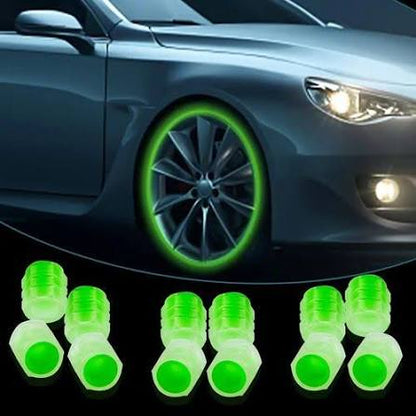 Premium Glow Radium Tire Valve Caps – Universal Dust-Proof Air Valve Covers (4PCS)--for bikes and cars