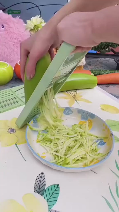 5-in-1 Vegetable Cutter & Grater – 304 Stainless Steel Slicer, Shredder & Peeler with Safety Guard