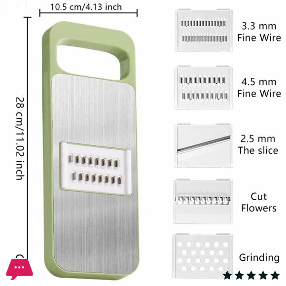 5-in-1 Vegetable Cutter & Grater – 304 Stainless Steel Slicer, Shredder & Peeler with Safety Guard