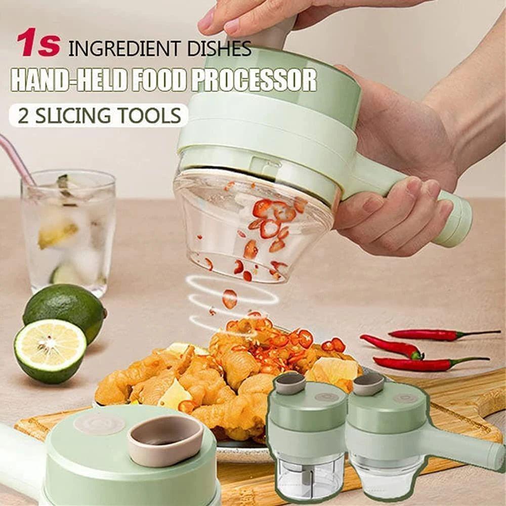 4-in-1 Portable Electric Vegetable Cutter Set – Wireless Mini Food Processor for Garlic, Chili, Onion, Celery, Ginger & Meat