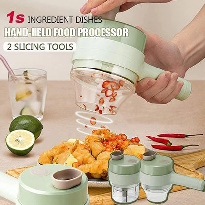 4-in-1 Portable Electric Vegetable Cutter Set – Wireless Mini Food Processor for Garlic, Chili, Onion, Celery, Ginger & Meat