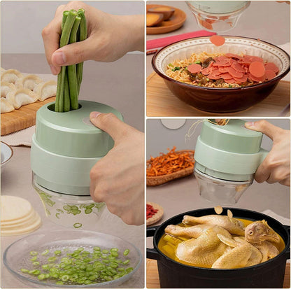 4-in-1 Portable Electric Vegetable Cutter Set – Wireless Mini Food Processor for Garlic, Chili, Onion, Celery, Ginger & Meat