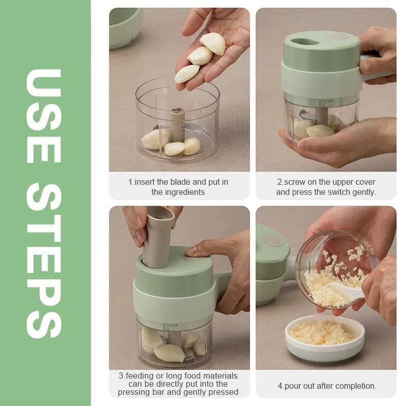 4-in-1 Portable Electric Vegetable Cutter Set – Wireless Mini Food Processor for Garlic, Chili, Onion, Celery, Ginger & Meat