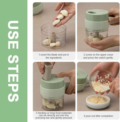 4-in-1 Portable Electric Vegetable Cutter Set – Wireless Mini Food Processor for Garlic, Chili, Onion, Celery, Ginger & Meat